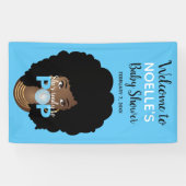 Zwarte Vrouw, klaar voor Pop, Bubblegum, blauw Spandoek (Horizontaal)