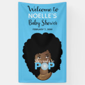 Zwarte Vrouw, klaar voor Pop, Bubblegum, blauw Spandoek (Verticaal)