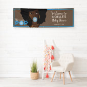 Zwarte Vrouw, klaar voor Pop, Bubblegum, blauw Spandoek (Insitu)