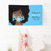 Zwarte Vrouw, klaar voor Pop, Bubblegum, blauw Spandoek (Insitu)