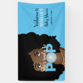 Zwarte Vrouw, klaar voor Pop, Bubblegum, blauw Spandoek (Verticaal)