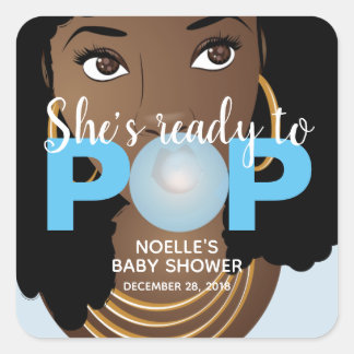 Zwarte Vrouw, klaar voor Pop, Bubblegum, blauw Vierkante Sticker