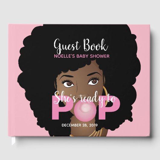 Zwarte Vrouw, klaar voor Pop, Bubblegum, Roze Gastenboek (Voorkant)