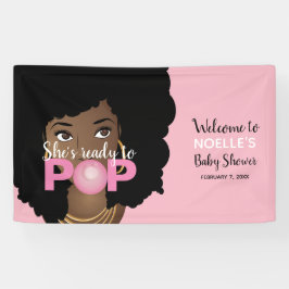 Zwarte Vrouw, klaar voor Pop, Bubblegum, Roze Spandoek