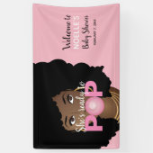 Zwarte Vrouw, klaar voor Pop, Bubblegum, Roze Spandoek (Verticaal)