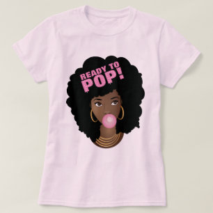 Zwarte Vrouw, klaar voor Pop, Bubblegum, Roze T-shirt