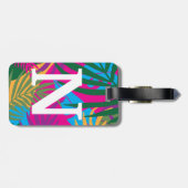 Zwarte vrouw, kleurrijke tropische bladeren, monog bagagelabel (Achterkant horizontaal)