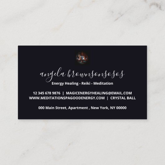 Zwarte Vrouw Kristallen bal Energie Reiki Meditati Visitekaartje (Achterkant)