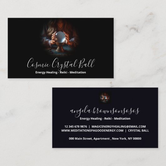 Zwarte Vrouw Kristallen bal Energie Reiki Meditati Visitekaartje (Voorkant / Achterkant)