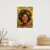 Zwarte Vrouw Kunst Zonnebloem Poster (Keuken)