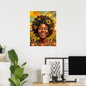 Zwarte Vrouw Kunst Zonnebloem Poster (Thuiskantoor)