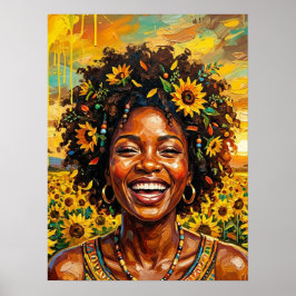 Zwarte Vrouw Kunst Zonnebloem Poster