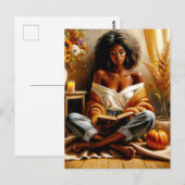 Zwarte vrouw leest boek Autumn Art Briefkaart (Voorkant / Achterkant)