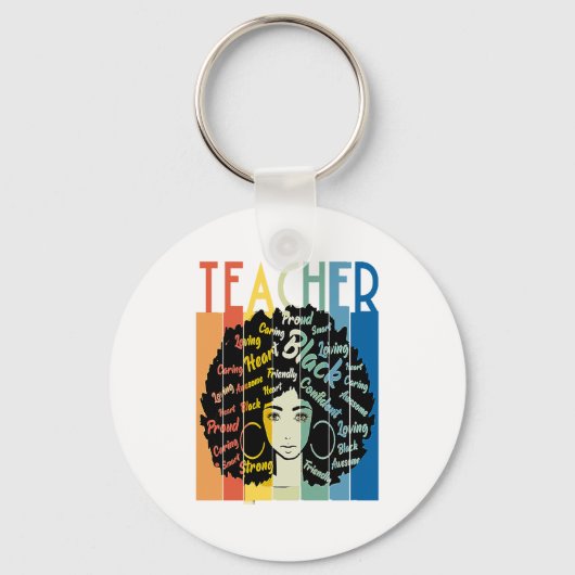 Zwarte vrouw leraar Afro Retro Cool Zwarte Geschie Sleutelhanger (Voorkant)