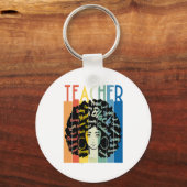 Zwarte vrouw leraar Afro Retro Cool Zwarte Geschie Sleutelhanger (Voorkant)