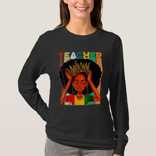 Zwarte vrouw leraar Afro Retro Matching Black Hist T-shirt (Voorkant)