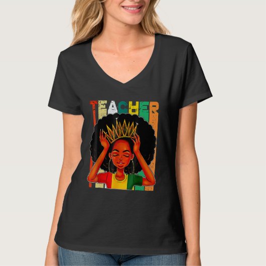 Zwarte vrouw leraar Afro Retro Matching Black Hist T-shirt (Voorkant)