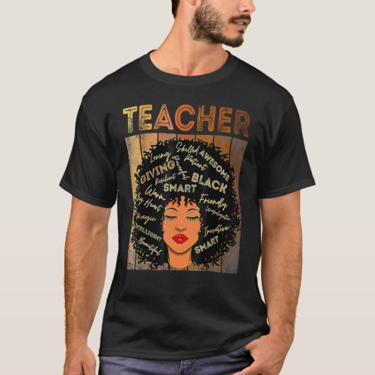 Zwarte vrouw leraar Afro Retro Melanine Zwarte Ges T-shirt (Voorkant)
