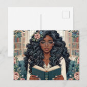 Zwarte vrouw lezen boek dragen bril briefkaart (Voorkant / Achterkant)