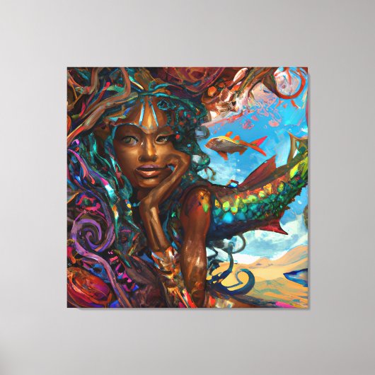 Zwarte vrouw Melanin Queen Brown Skin Sista Mermai Canvas Afdruk (Voorkant)