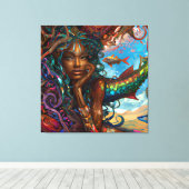 Zwarte vrouw Melanin Queen Brown Skin Sista Mermai Canvas Afdruk (Insitu (Houten vloer))