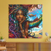Zwarte vrouw Melanin Queen Brown Skin Sista Mermai Canvas Afdruk (Insitu (Woonkamer))