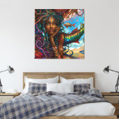 Zwarte vrouw Melanin Queen Brown Skin Sista Mermai Canvas Afdruk (Insitu (Slaapkamer))