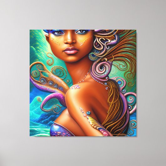 Zwarte vrouw Melanin Queen Brown Skin Sista Mermai Canvas Afdruk (Voorkant)