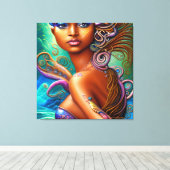 Zwarte vrouw Melanin Queen Brown Skin Sista Mermai Canvas Afdruk (Insitu (Houten vloer))