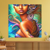 Zwarte vrouw Melanin Queen Brown Skin Sista Mermai Canvas Afdruk (Insitu (Woonkamer))
