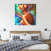 Zwarte vrouw Melanin Queen Brown Skin Sista Mermai Canvas Afdruk (Insitu (Slaapkamer))