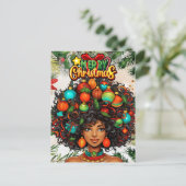 Zwarte Vrouw Melanine Kerstmis Afro Natuurlijke Ko Briefkaart (Staand voorkant)