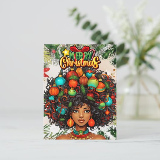 Zwarte Vrouw Melanine Kerstmis Afro Natuurlijke Ko Briefkaart (Staand voorkant)