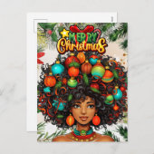 Zwarte Vrouw Melanine Kerstmis Afro Natuurlijke Ko Feestdagenkaart (Voorkant / Achterkant)