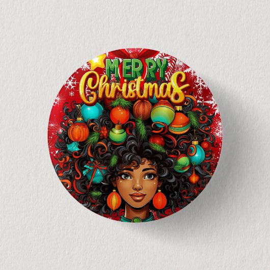 Zwarte Vrouw Melanine Kerstmis Afro Natuurlijke Ko Ronde Button 3,2 Cm (Voorkant)