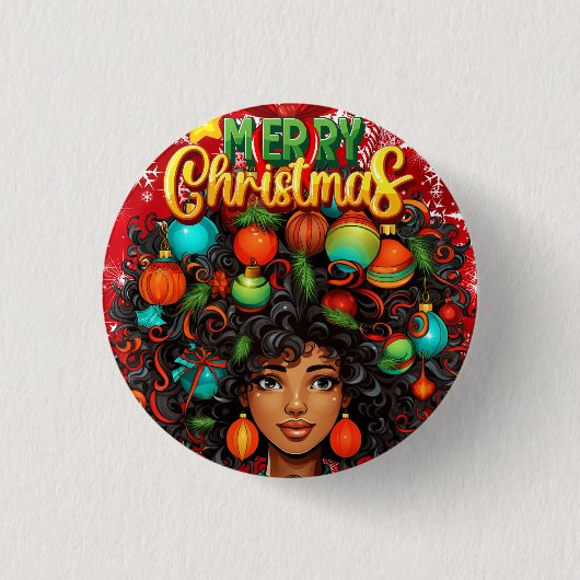 Zwarte Vrouw Melanine Kerstmis Afro Natuurlijke Ko Ronde Button 3,2 Cm (Voorkant)