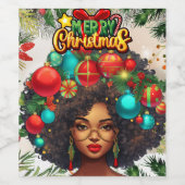Zwarte Vrouw Melanine Kerstmis Afro Natuurlijke Ko Wijn Etiket (Enkel label)
