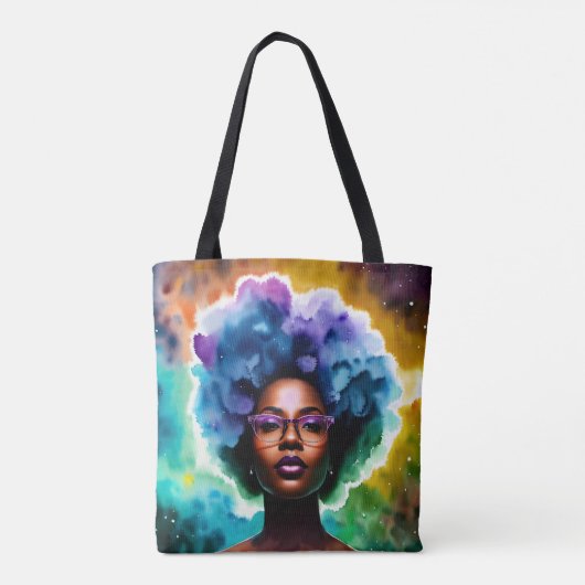 Zwarte vrouw met afro haar in bril Galaxy Art Tote Bag (Achterkant)