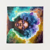 Zwarte vrouw met afro haar in bril Galaxy Art Wandkleed (Voorkant (horizontaal))