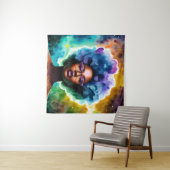 Zwarte vrouw met afro haar in bril Galaxy Art Wandkleed (In Situ (horizontaal))