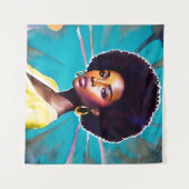 Zwarte vrouw met Afro haar melanine koningin kunst Wandkleed (Voorkant (horizontaal))