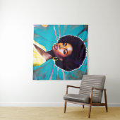 Zwarte vrouw met Afro haar melanine koningin kunst Wandkleed (In Situ (horizontaal))