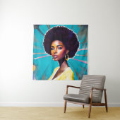 Zwarte vrouw met Afro haar melanine koningin kunst Wandkleed (In situ)