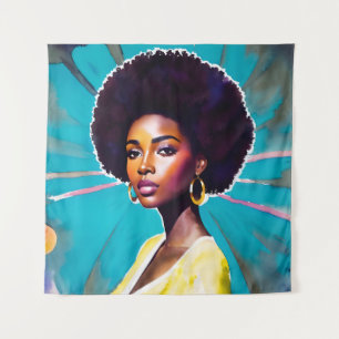 Zwarte vrouw met Afro haar melanine koningin kunst Wandkleed