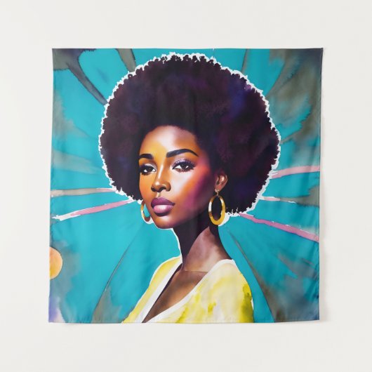 Zwarte vrouw met Afro haar melanine koningin kunst Wandkleed (Voorkant)