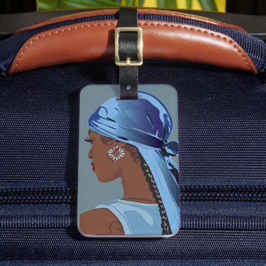 Zwarte vrouw met durag kunstwerk bagagelabel (Voorkant Insitu 2)