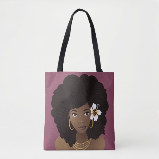 Zwarte Vrouw met een Bloem in haar Haar, Paarse Tote Bag (Voorkant)
