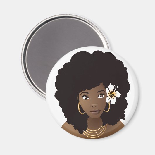 Zwarte vrouw met een bloem in haar natuurlijke haa magneet (Voorkant / Achterkant)