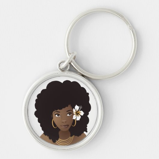 Zwarte vrouw met een bloem in haar natuurlijke haa sleutelhanger (Voorkant)