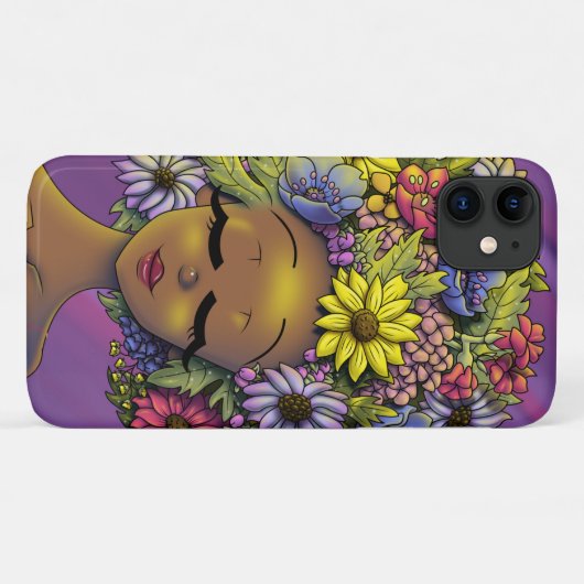 Zwarte Vrouw met een Bloemrijke Afro Case-Mate iPhone Case (Achterkant (horizontaal))